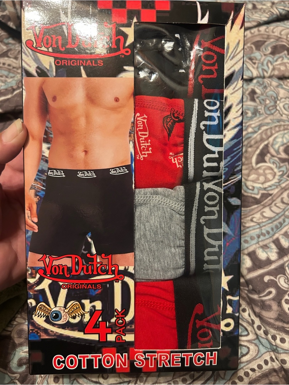 Von Dutch 4-Pack Cotton Stretch Boxer Briefs in Black, Red, Gray